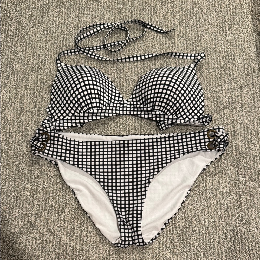 Roxy Black and White Checkered Bikini Set